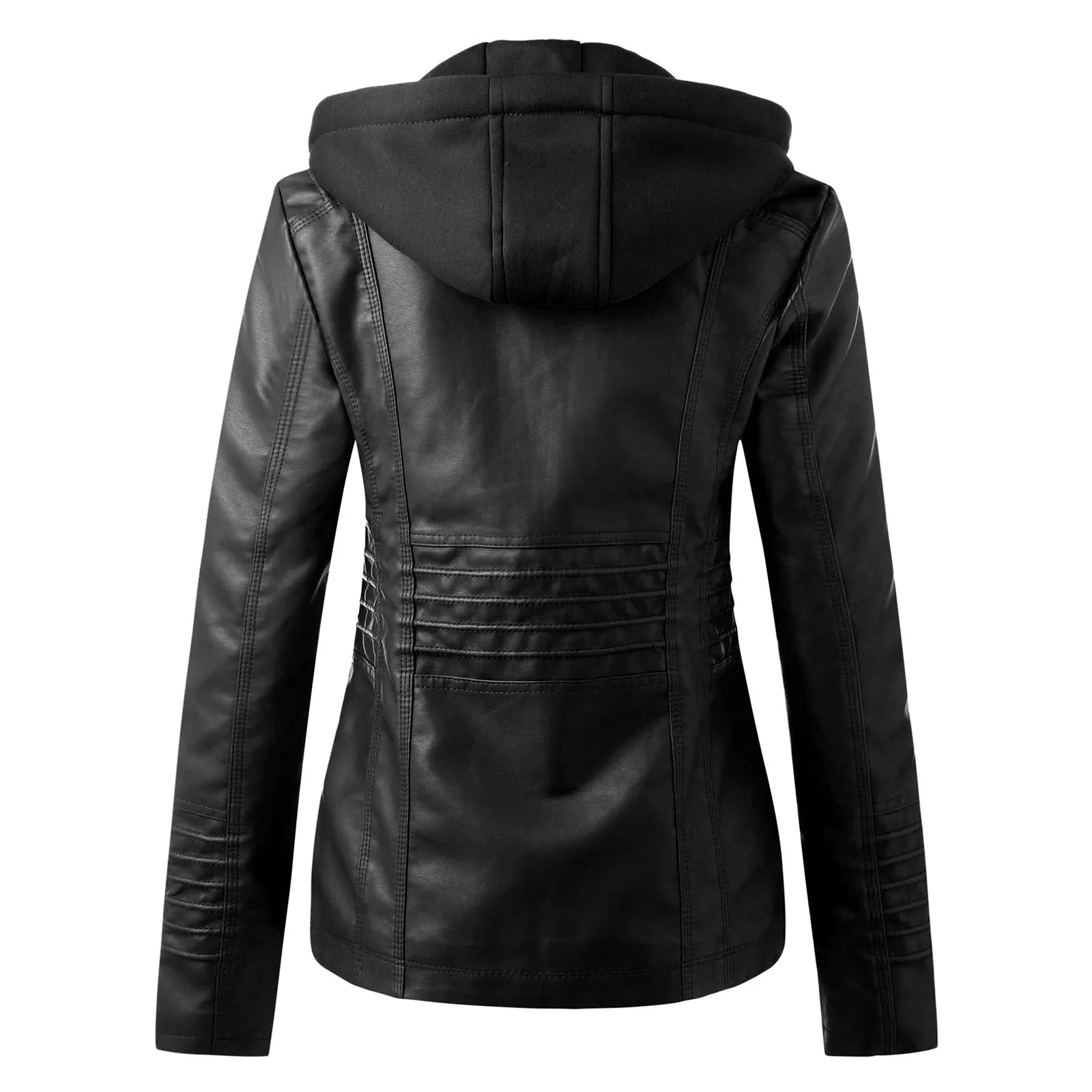 Leather Jacket Women Hooded Faux Pu Leather Motorcycle Jacket Zipper Long Sleeve Autumn Winter Outwear Coats